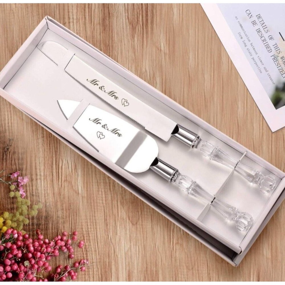 AW BRIDAL Cake Cutting Set for Wedding - Mr and Mrs Cake Cutter